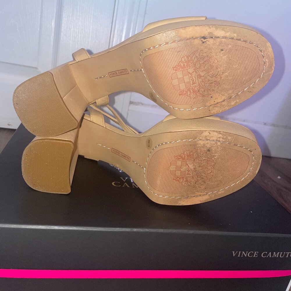 Vince Camuto Nude Tan Platform Block Heel Sandals - Picture 12 of 12